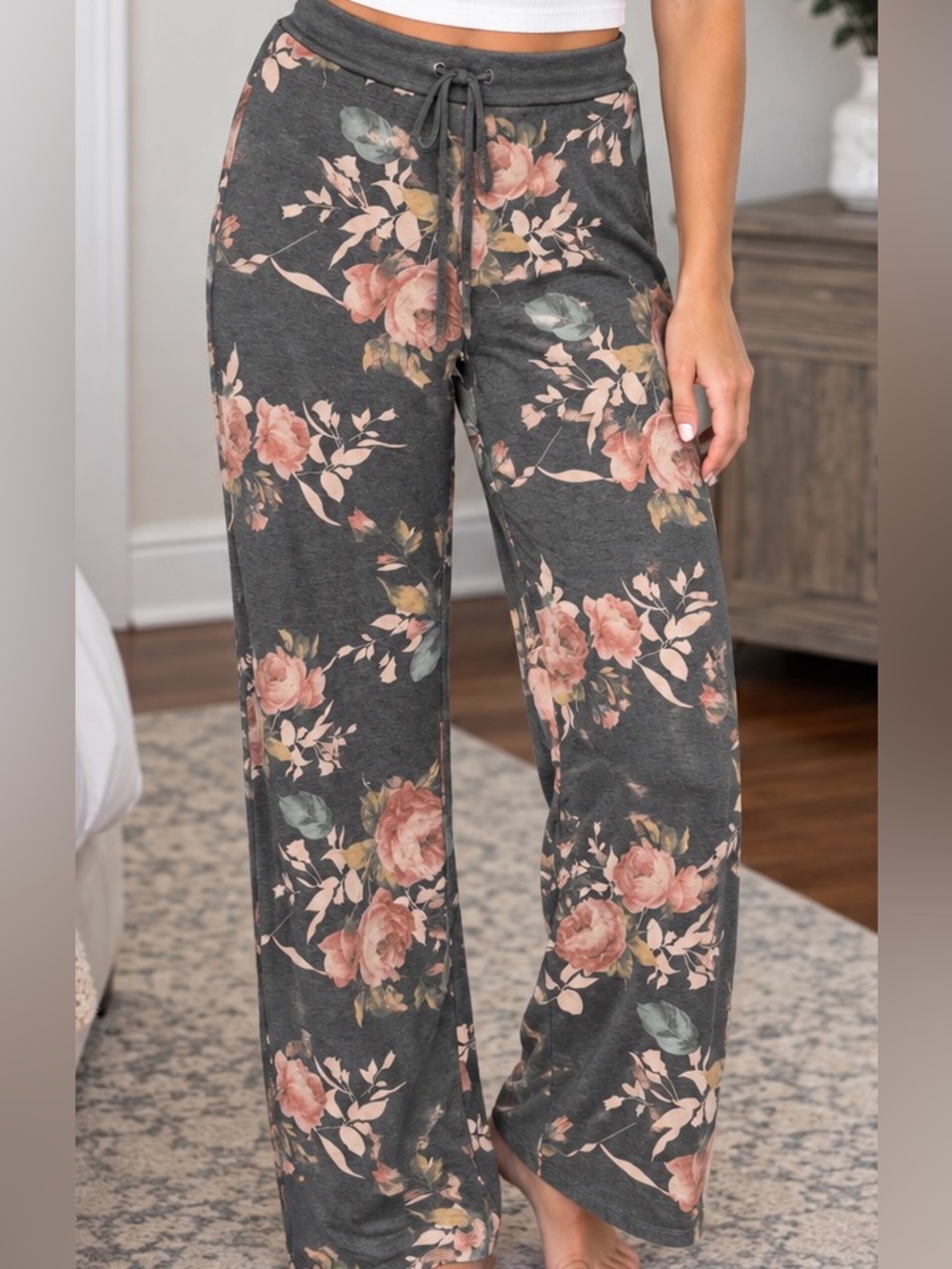 Jordan Charcoal Floral Wide-Leg Lounge Pants